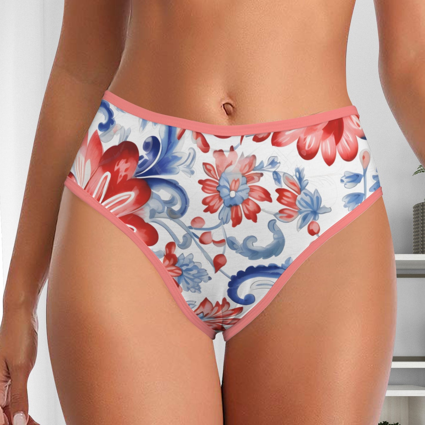 USA/American Flag Inspired Paisley/Floral Pattern Women's High Waisted Brief