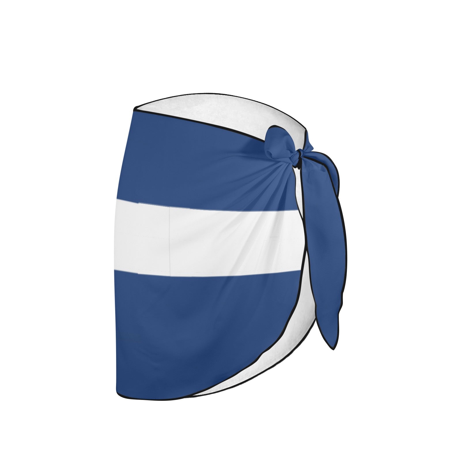 [Brand] blue and white striped sarong with tied knot.