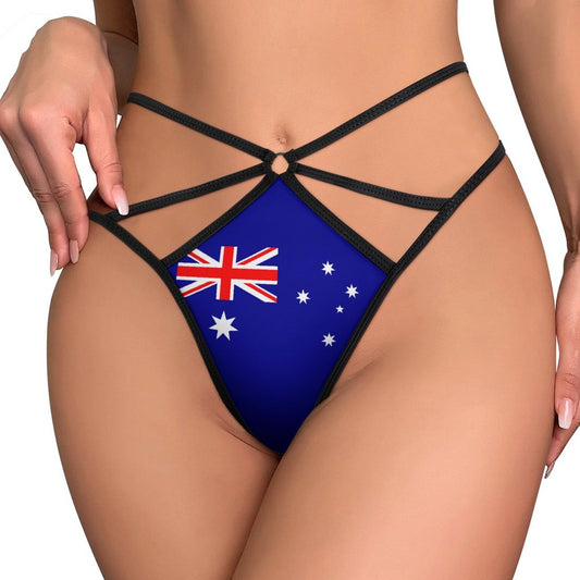 [Brand] lingerie featuring Australian flag design with black straps.