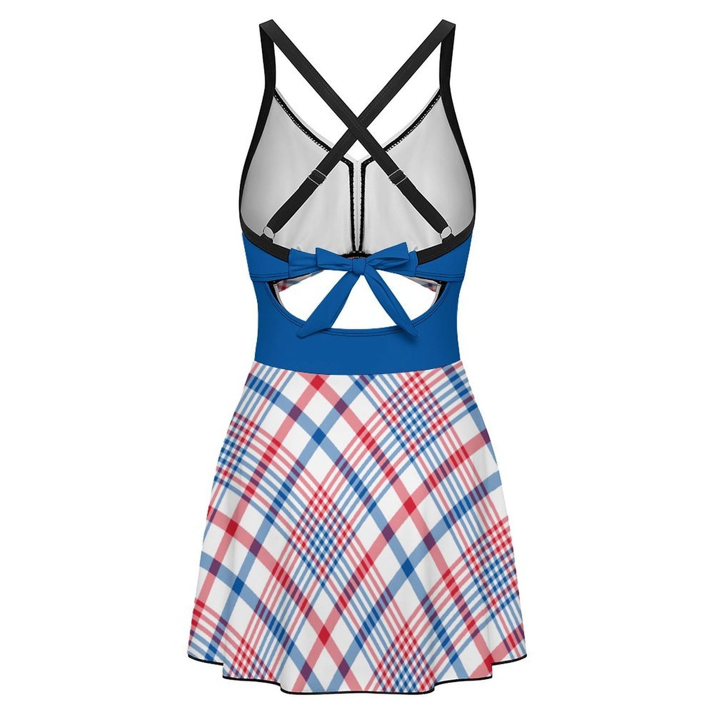 USA/American Flag Inspired Plaid Pattern Women's V-neck One-piece Swimsuit with Cutout
