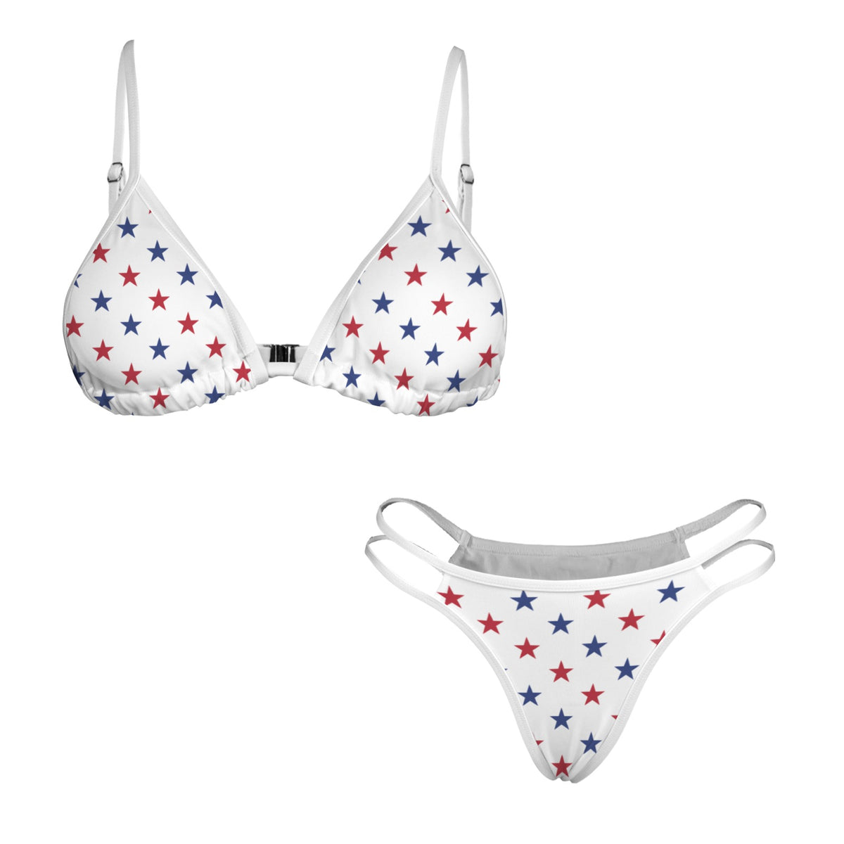 USA/American Flag Inspired Red and Blue Stars w/White String Double-Strap Triangle Bikini Set