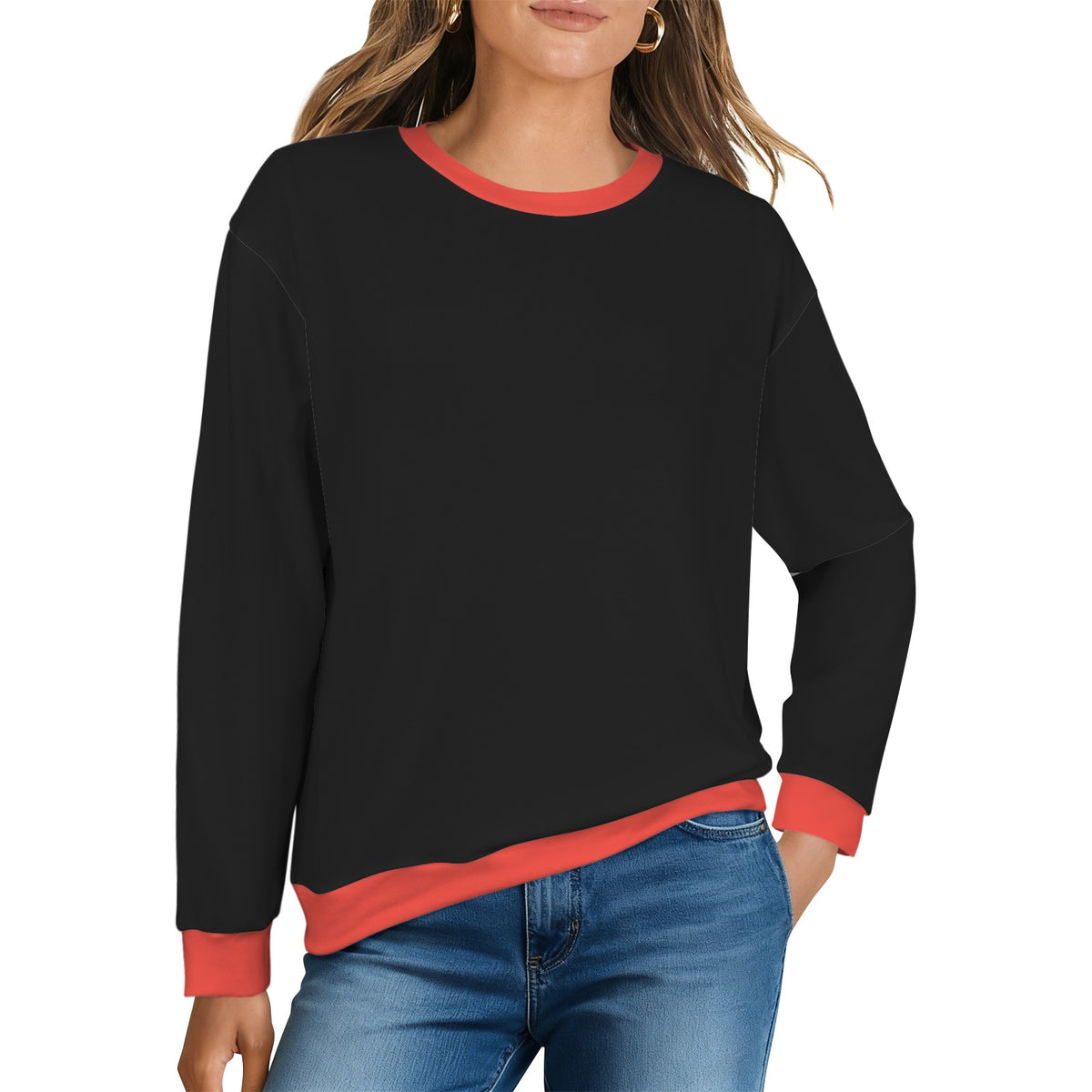 Thin Red Line Flag Inspired Women's Crew Neck Sweater Printed in the USA