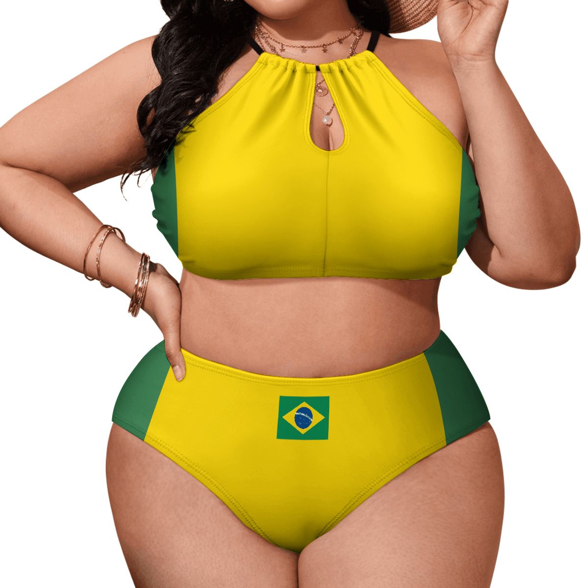 Brazil Flag Inspired Plus Size High Waisted Bikini