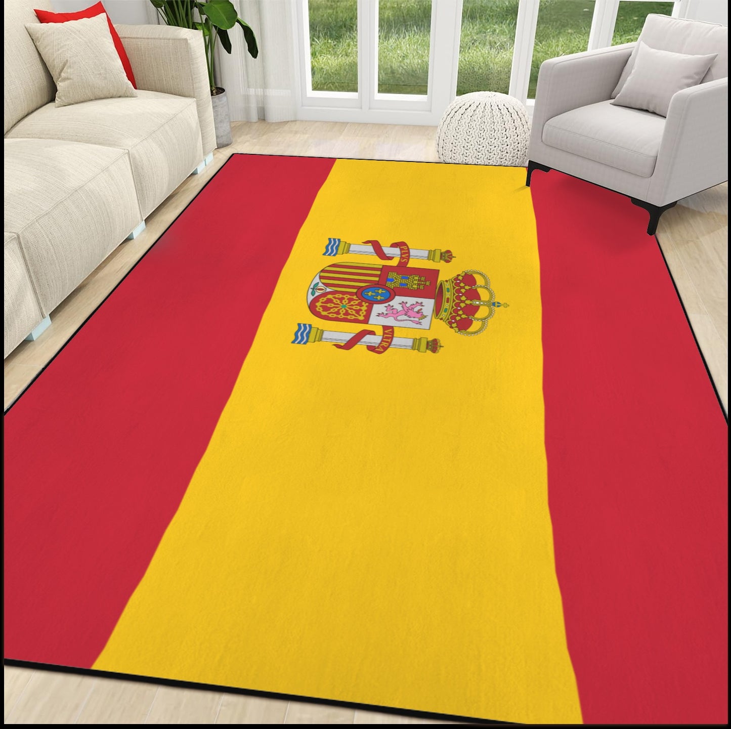 Spain Flag Inspired 84x60 Inch Area Rug with Black Binding (Made in the USA)