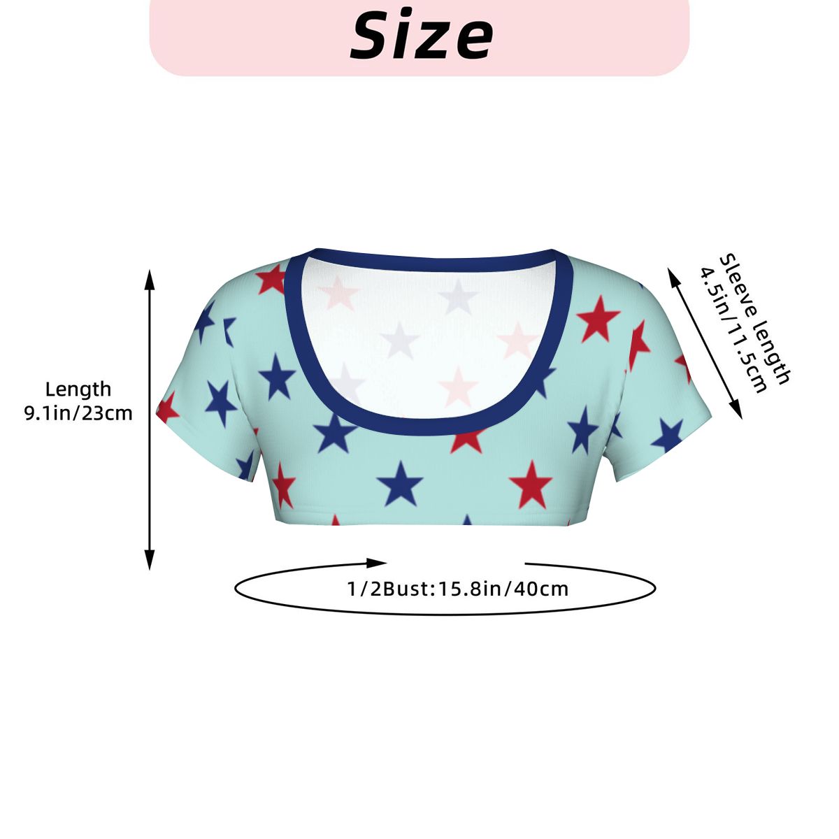 USA/American Flag Inspired Red & Blue Stars on Aqua Women's 1/2 Cut Short Sleeve T-Shirt