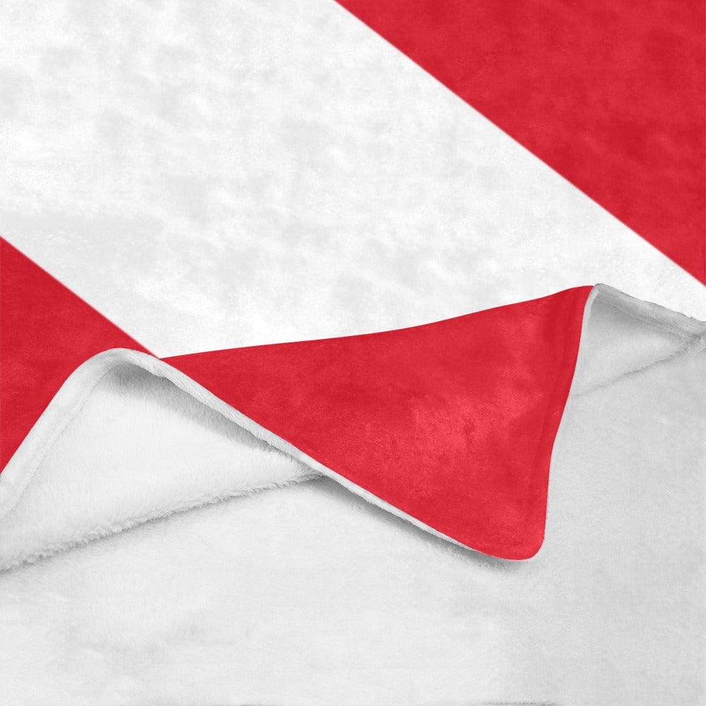 Luv My Flag red and white diagonal striped blanket.
