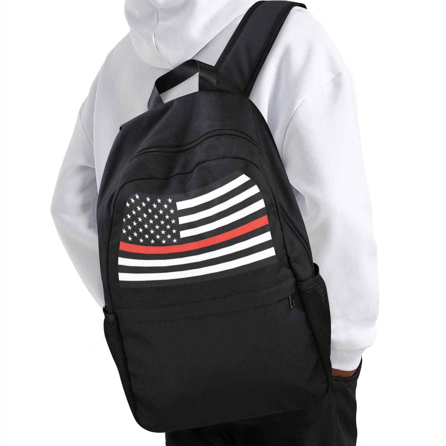 Thin Red Line Flag Inspired Casual Backpack Printed in the USA