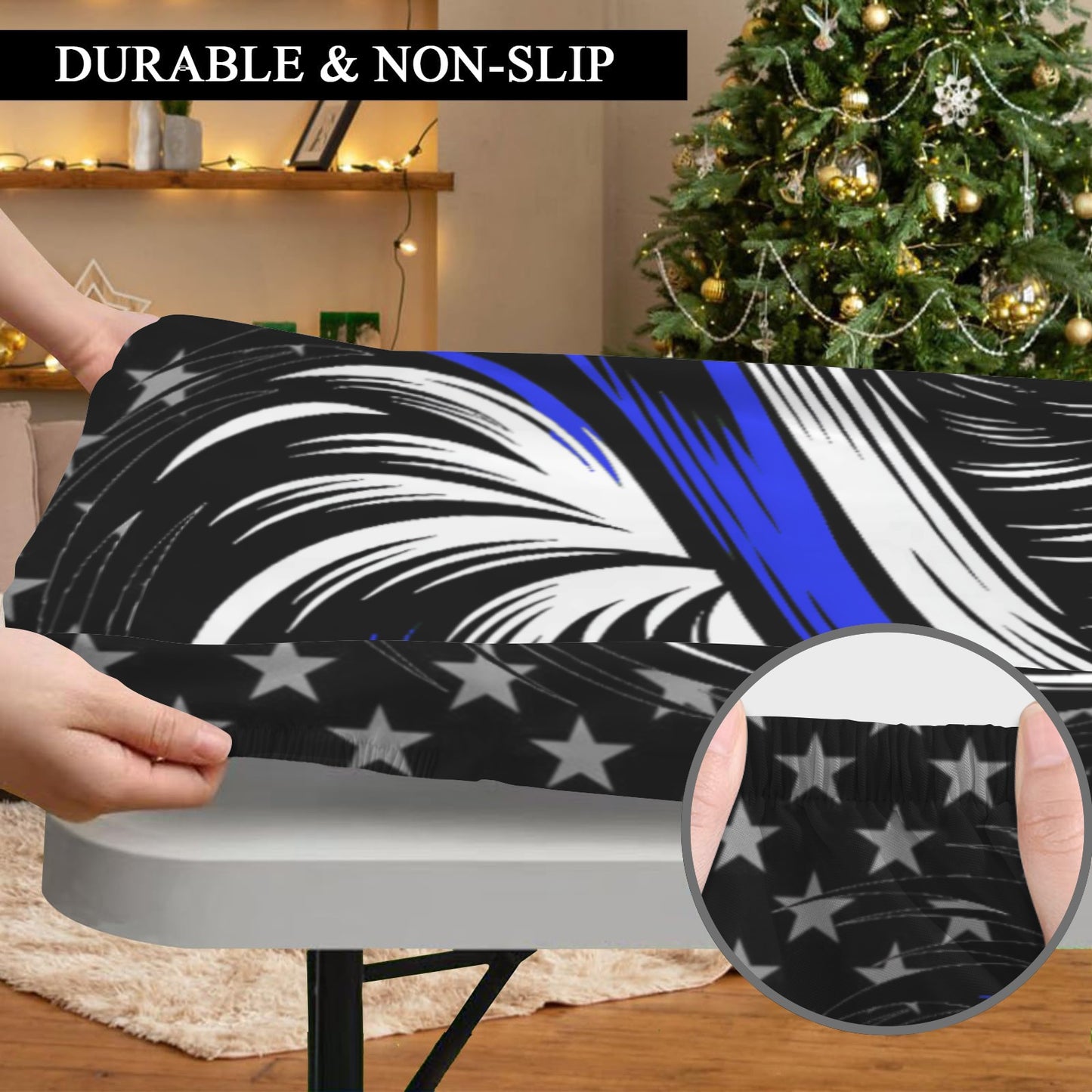 Thin Blue Line Flag Inspired Eagle Custom Elastic Fitted Tablecloth 72x30 inch (Made in the USA)