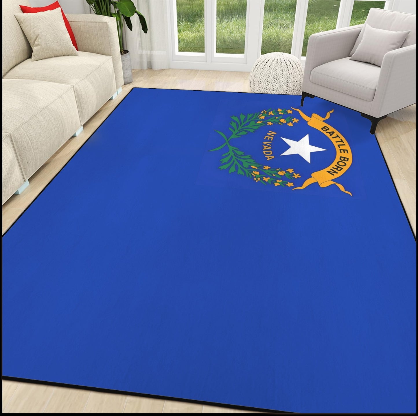 Nevada Flag Inspired 84x60 Inch Area Rug with Black Binding (Made in the USA)