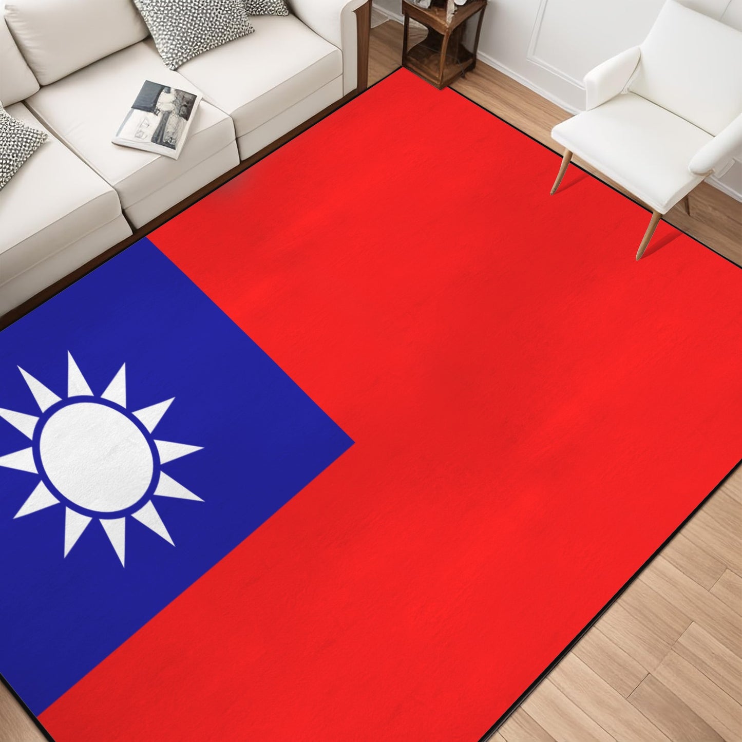Taiwan Flag Inspired 84x60 Inch Area Rug with Black Binding (Made in the USA)
