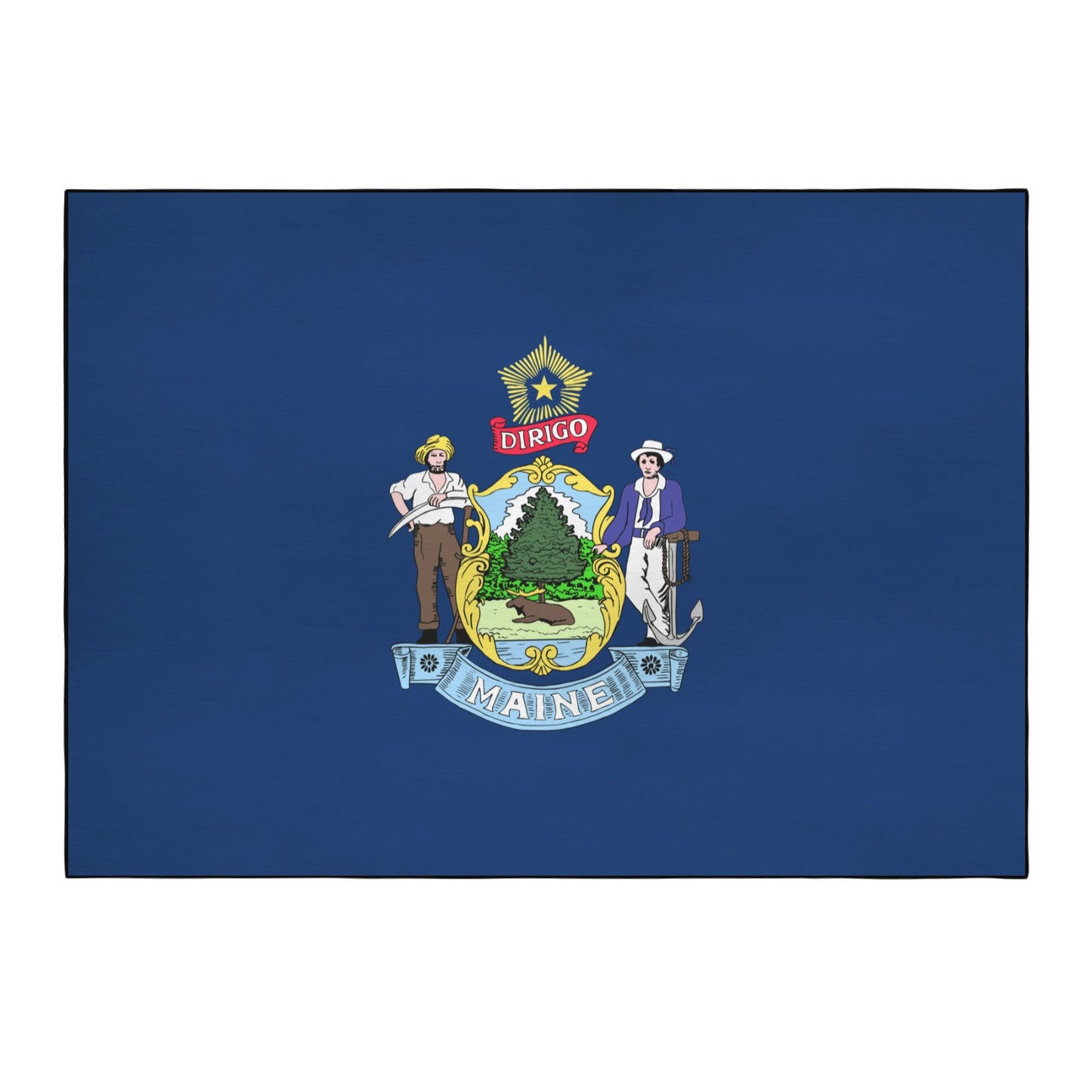 Maine Flag Inspired 84x60 Inch Area Rug with Black Binding (Made in the USA)