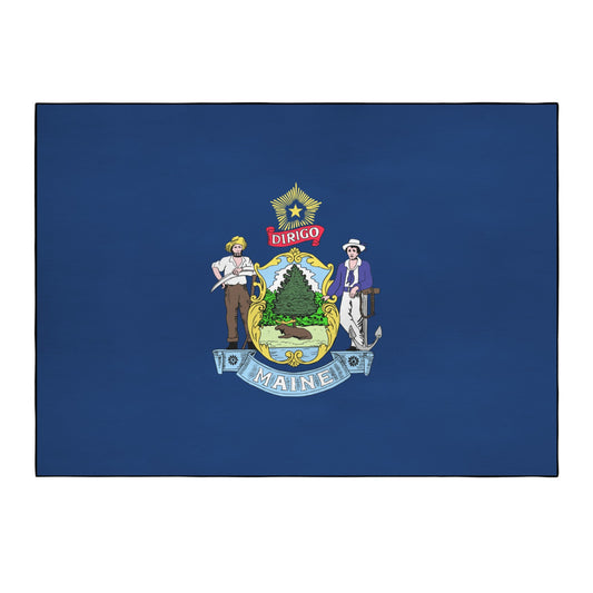 Maine Flag Inspired 84x60 Inch Area Rug with Black Binding (Made in the USA)