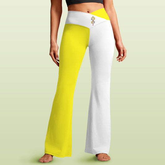 Vatican City Flag Inspired Women's V-Crossover High Waisted Flare Leggings