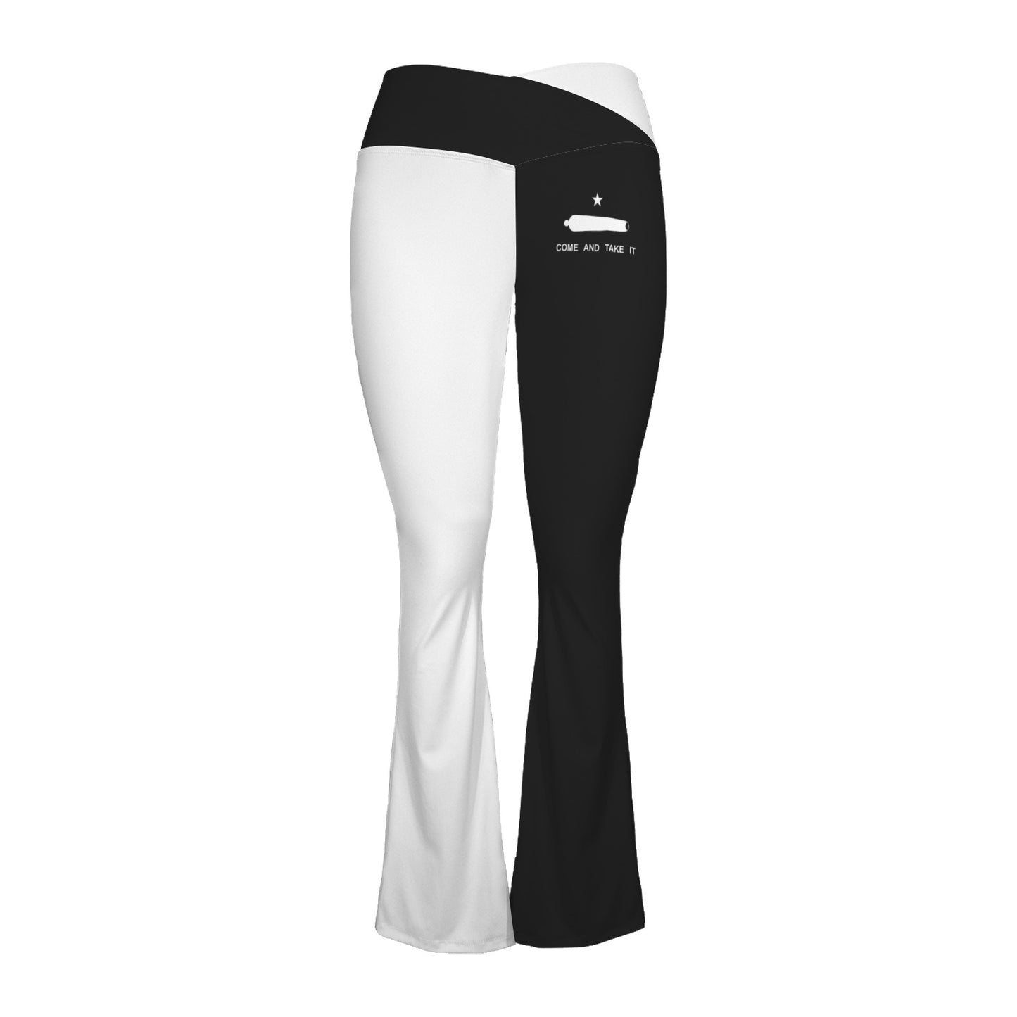 Come and Take It Flag Inspired Women's V-Crossover High Waisted Flare Leggings