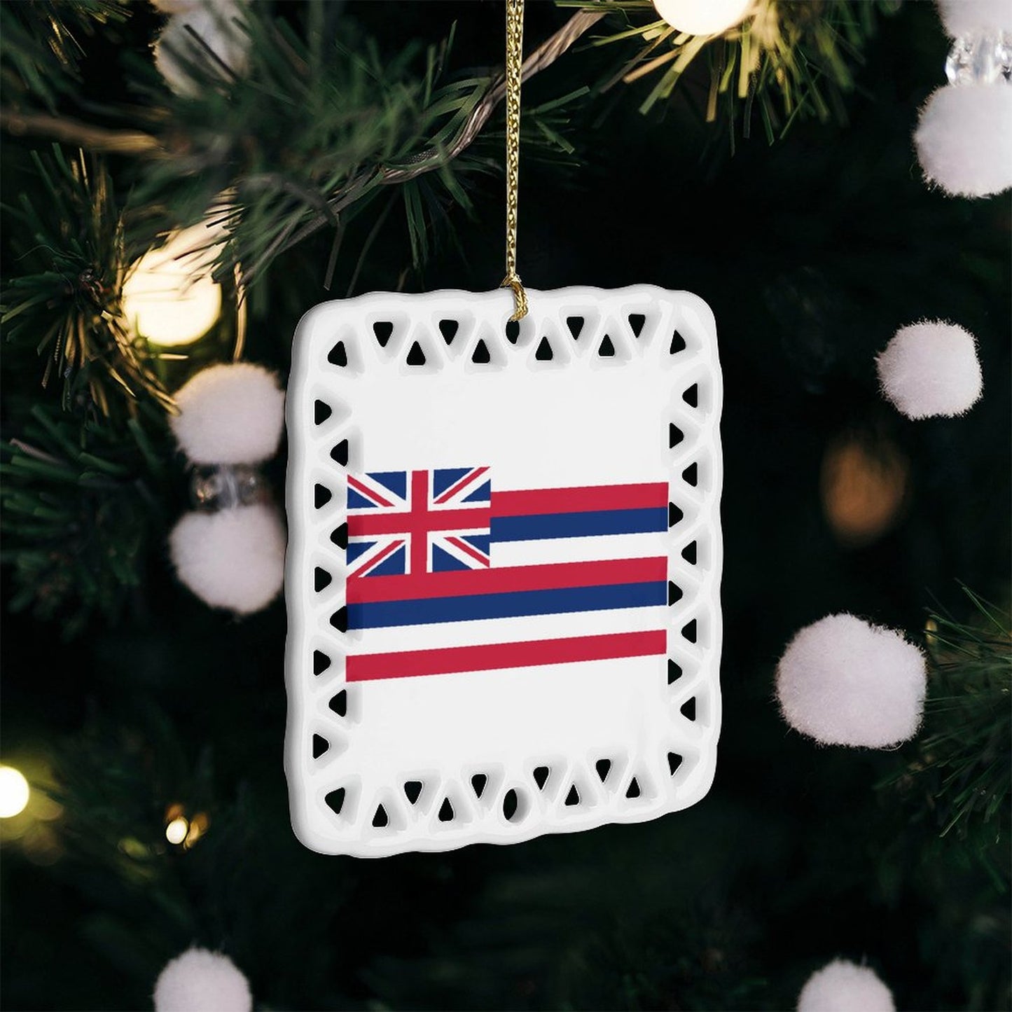 Hawaii Flag Inspired Square Ceramic Ornament Made in the USA