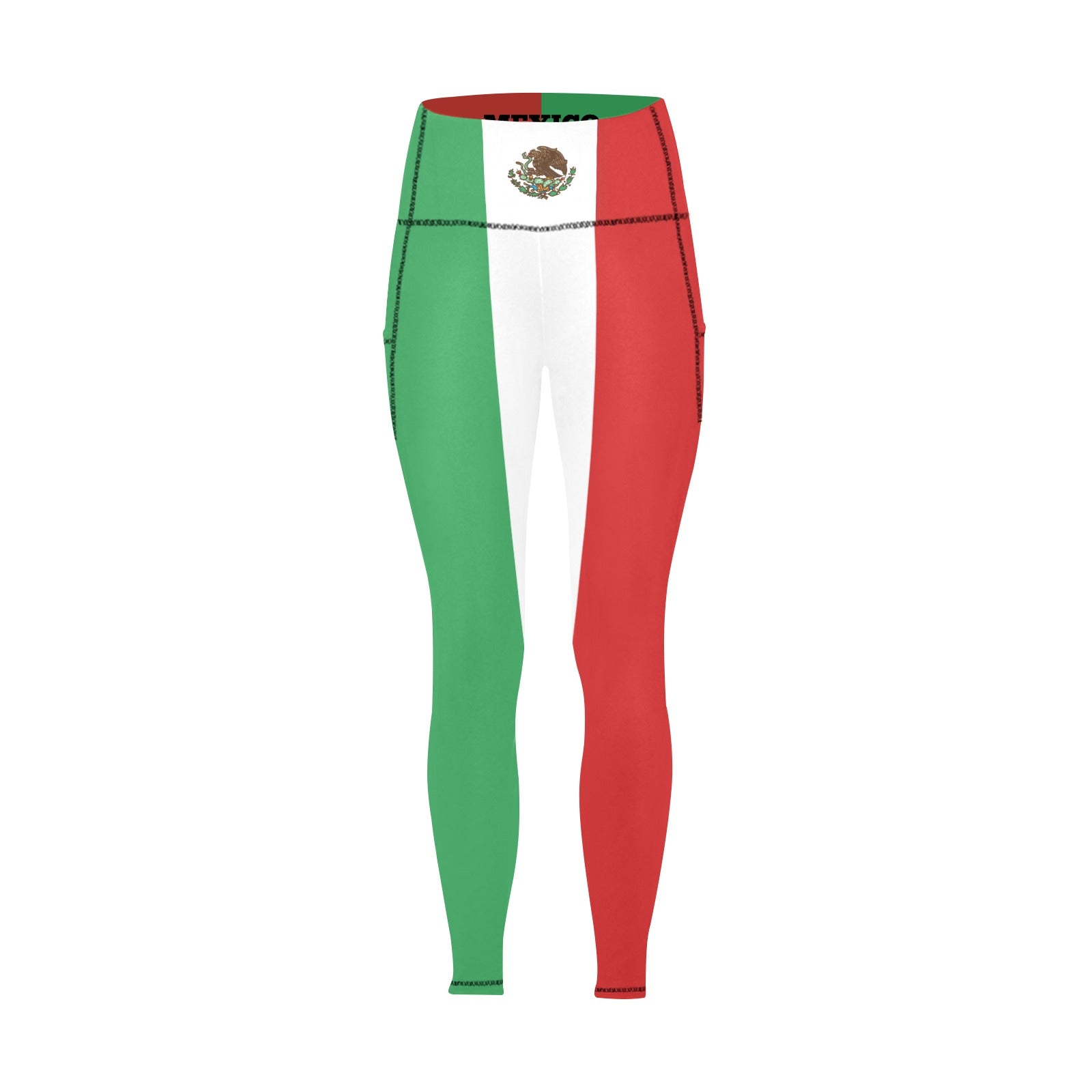 Leggings with a design resembling the Mexican flag on a white background