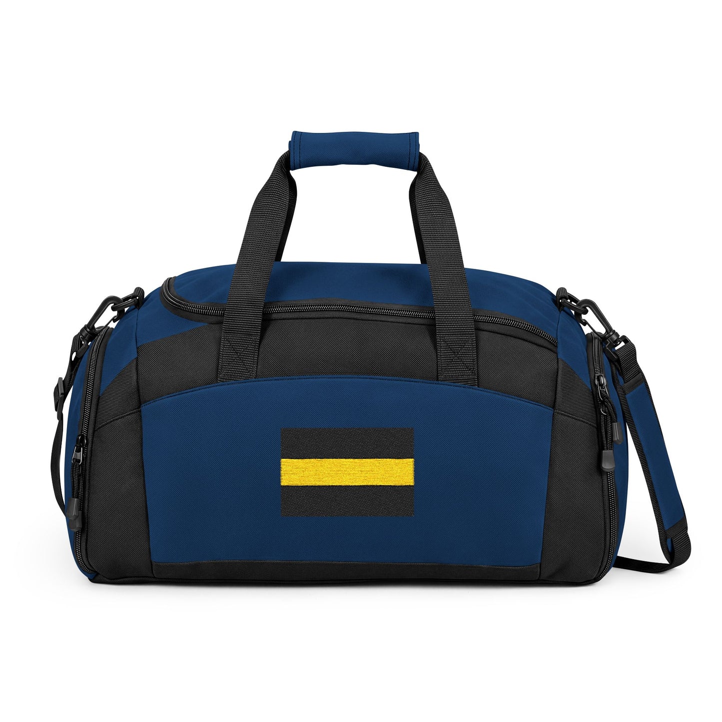 Thin Gold Line Flag Gym Bag — Black Duffle with Embroidered Thin Gold Line Flag (Style-2)