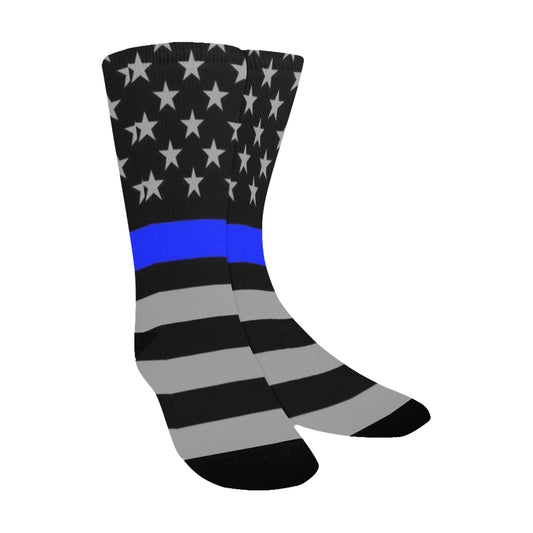 Thin Blue Line Flag Inspired (subdued) Kid's Custom Socks (Made in the USA)