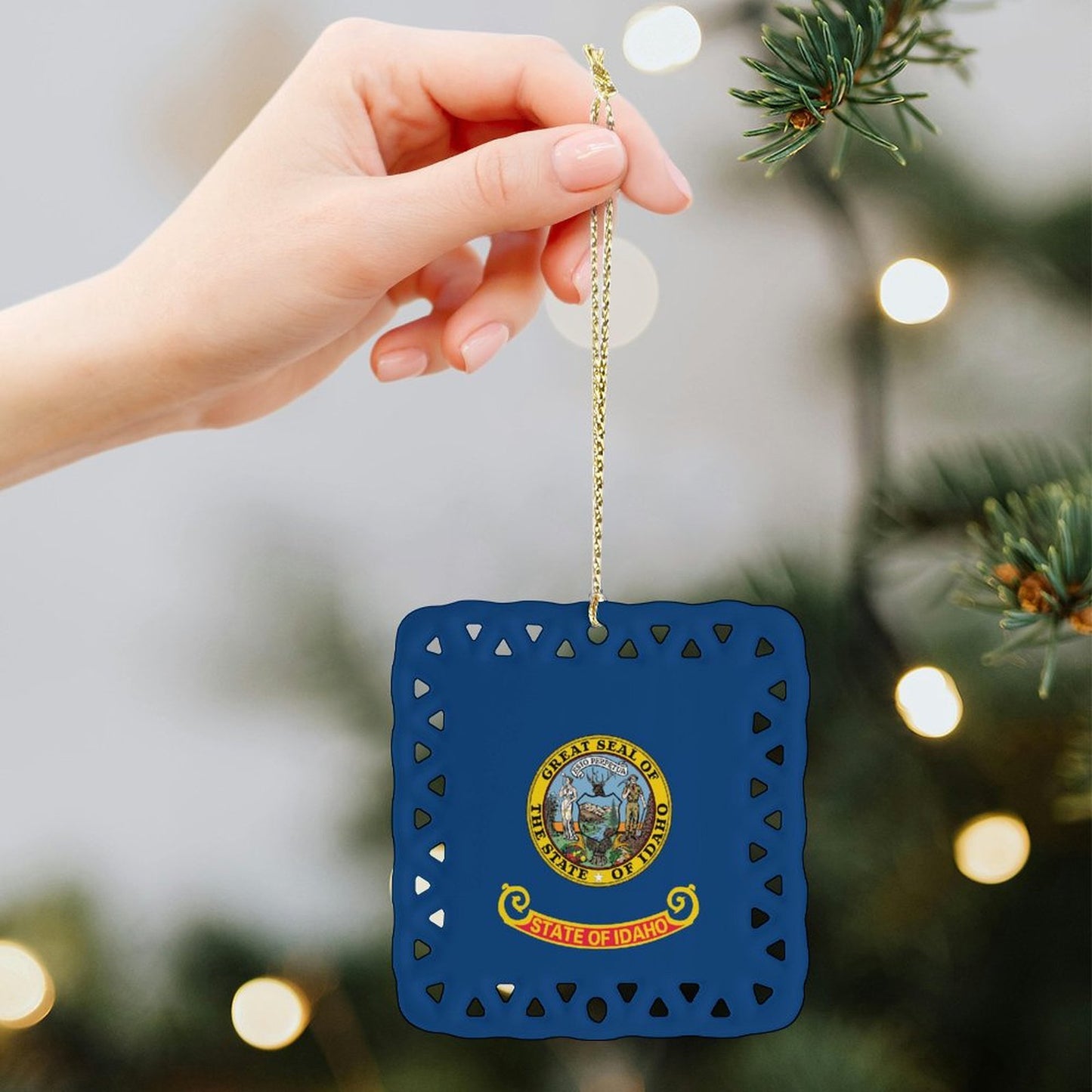 Idaho Flag Inspired Square Ceramic Ornament Made in the USA