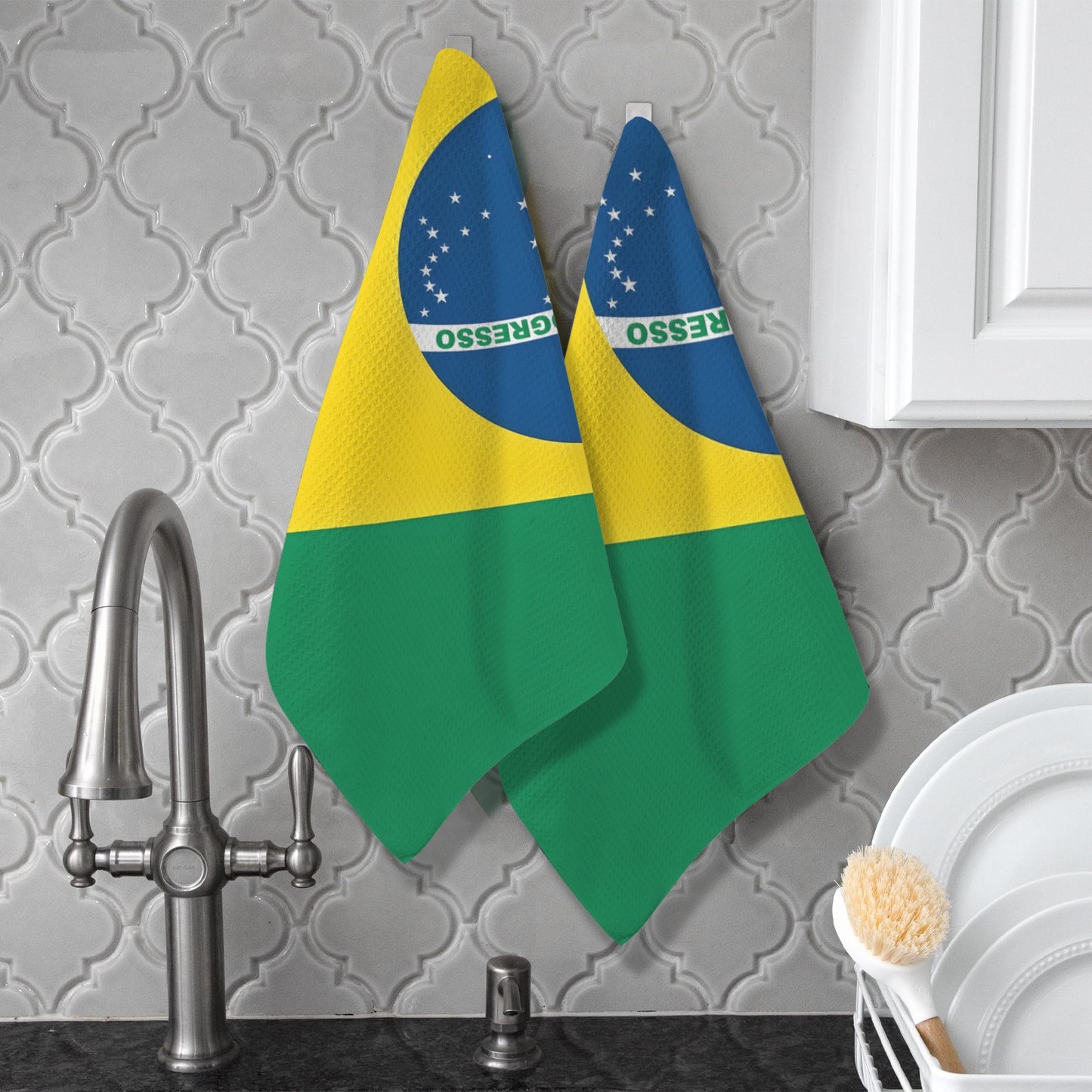 Brazil Flag Inspired Kitchen Towel 40X60cm (Pack of 2) (Made in the USA)