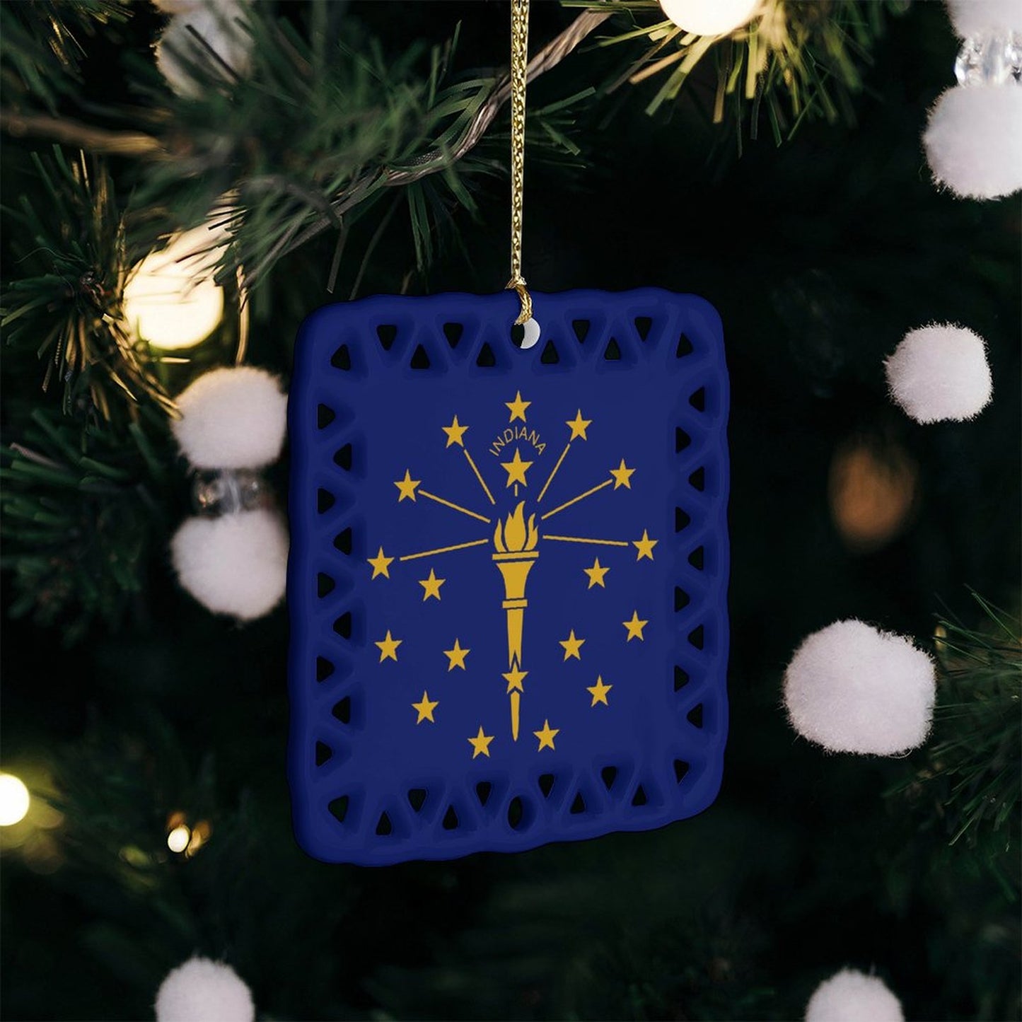 Indiana Flag Inspired Square Ceramic Ornament Made in the USA