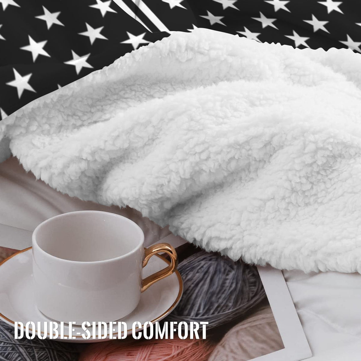 Thin Blue Line Stripes Style-2 Sherpa Fleece Blanket 90" x 108" | Prtinted in the USA