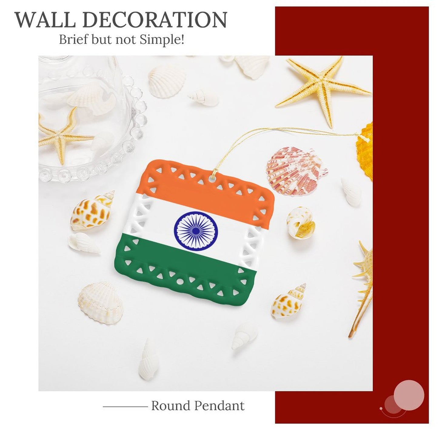 India Flag Inspired Square Ceramic Ornament Made in the USA