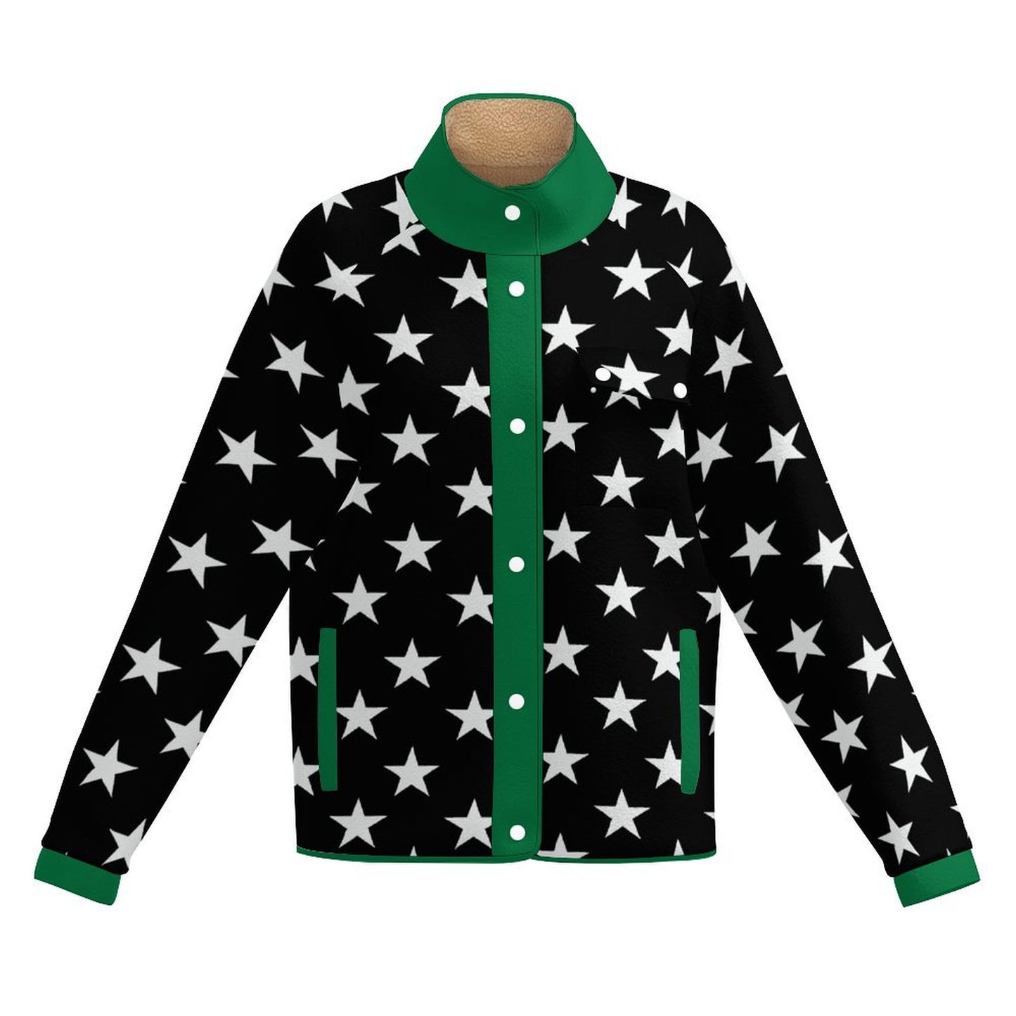 Thin Green Line Flag Inspired Women's Stand Collar Fleece Jacket
