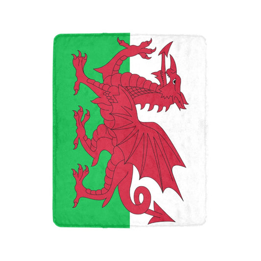 Green and white blanket with red dragon, Luv My Flag.