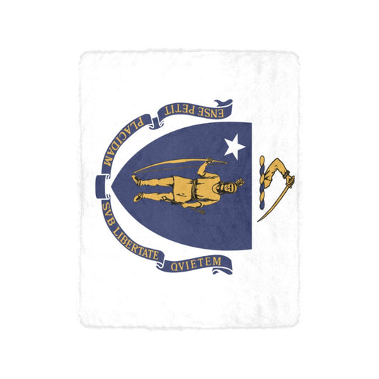 White blanket featuring Massachusetts flag design by Luv My Flag.