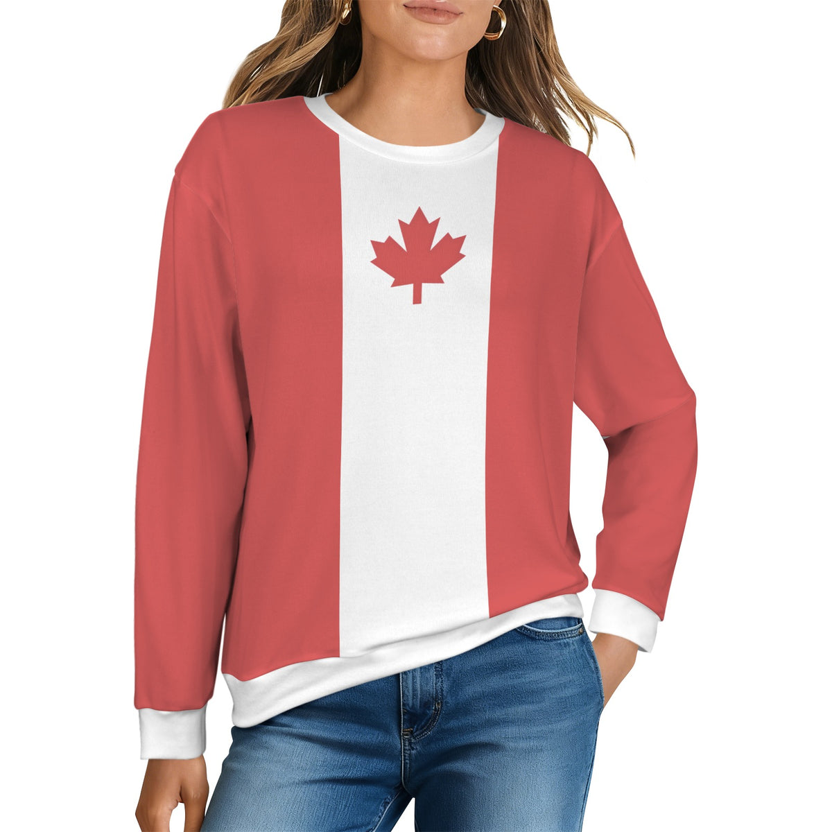 Canada Flag Inspired Women's Crew Neck Sweater Printed in the USA