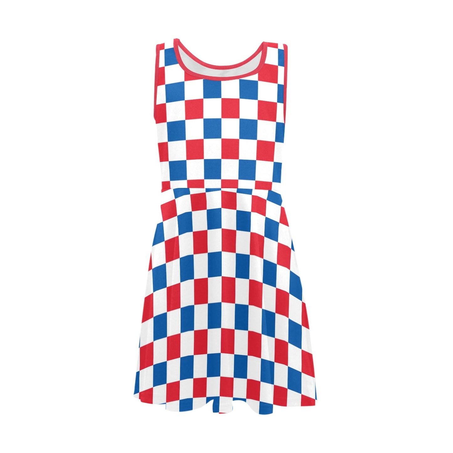USA/American Flag Inspired Checkered Pattern Girls' Sleeveless Sundress | Ships from USA