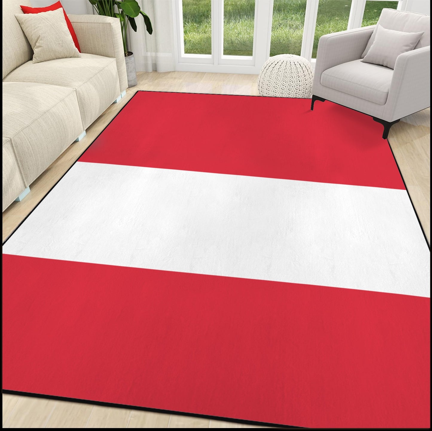 Peru Flag Inspired 84x60 Inch Area Rug with Black Binding (Made in the USA)
