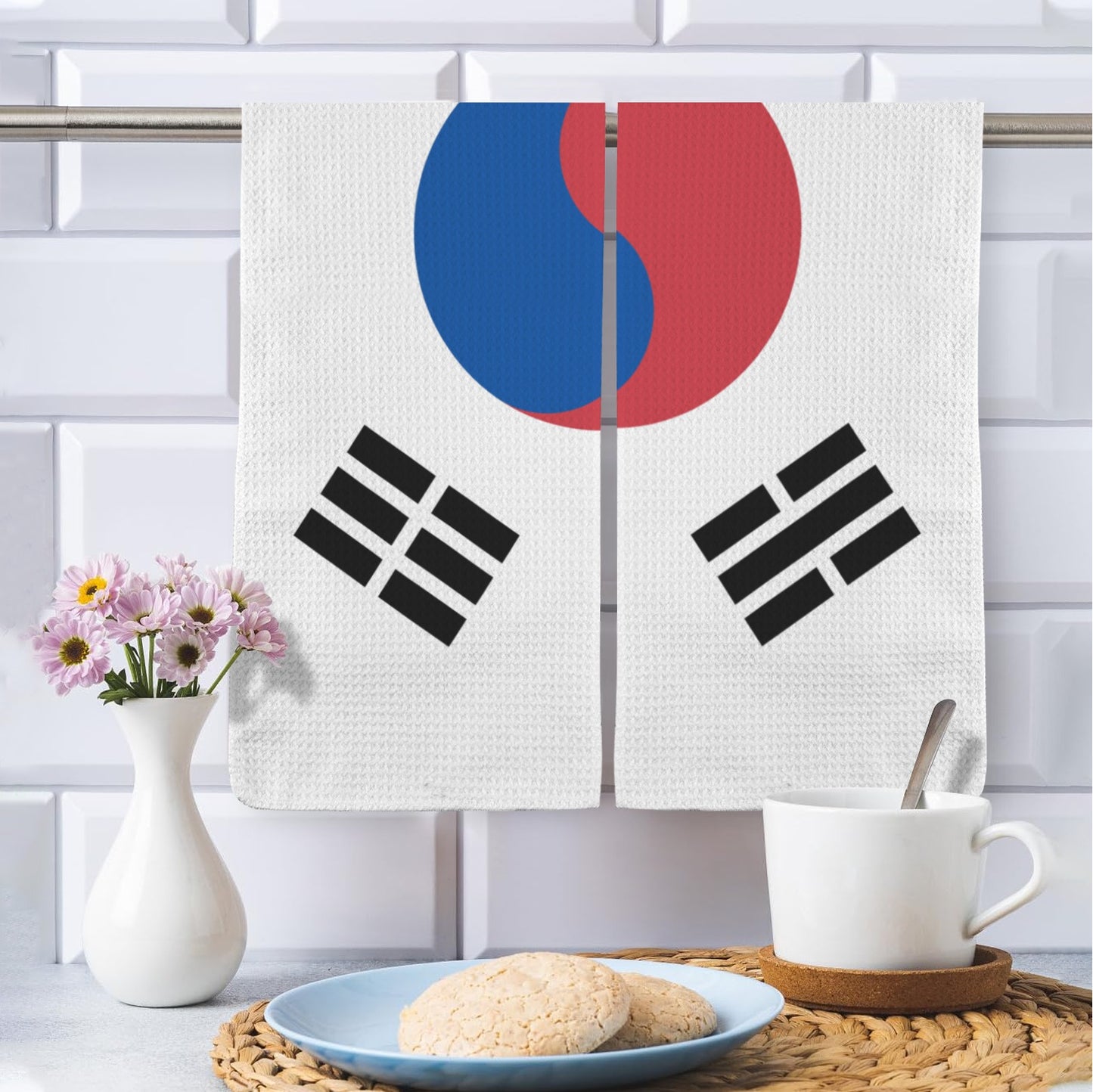 South Korea Flag Inspired Kitchen Towel 40X60cm (Pack of 2) (Made in the USA)