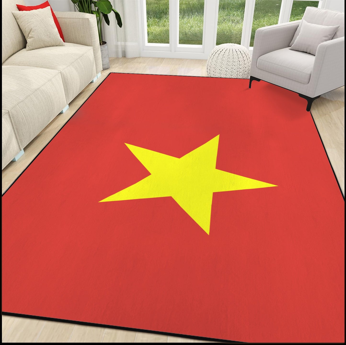 Vietnam Flag Inspired 84x60 Inch Area Rug with Black Binding (Made in the USA)