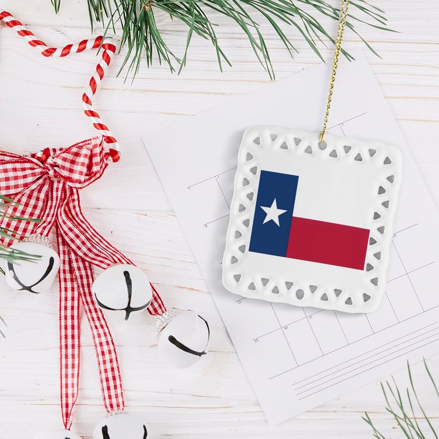 Texas Flag Inspired Square Ceramic Ornament Made in the USA