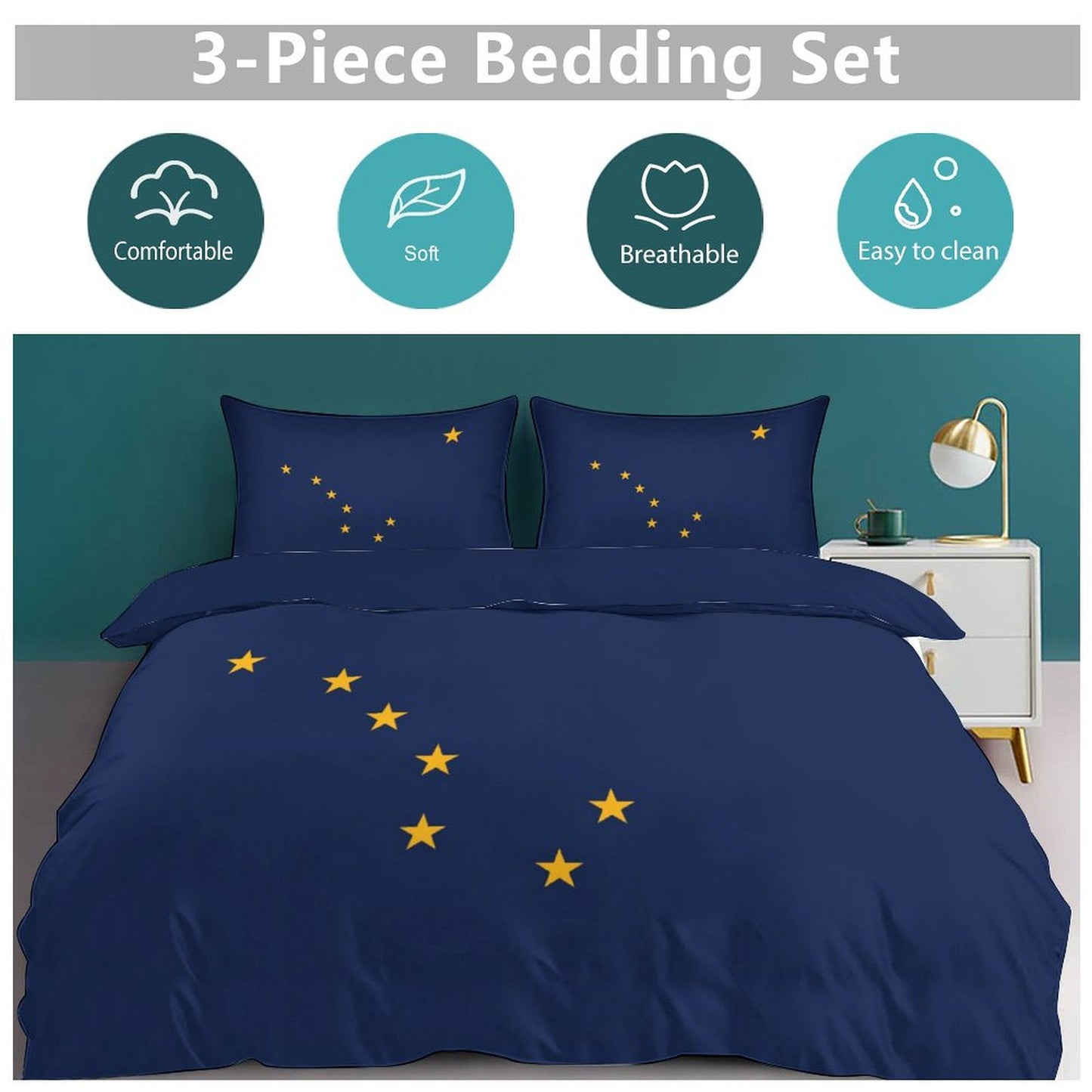 Alaska Flag Inspired 3-Piece Bedding Set (1 Duvet Cover + 2 Pillow Shams) – 102"×90"