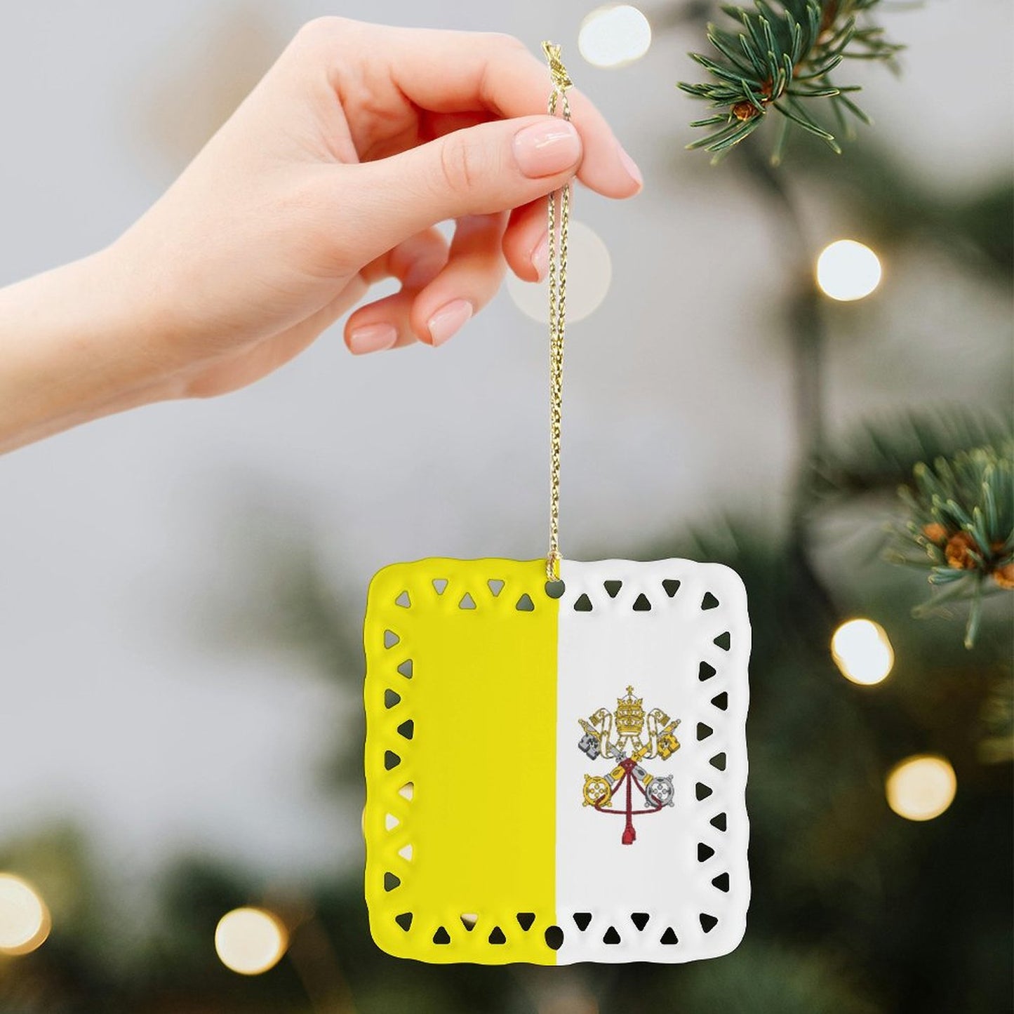 Vatican City Flag Inspired Square Ceramic Ornament Made in the USA