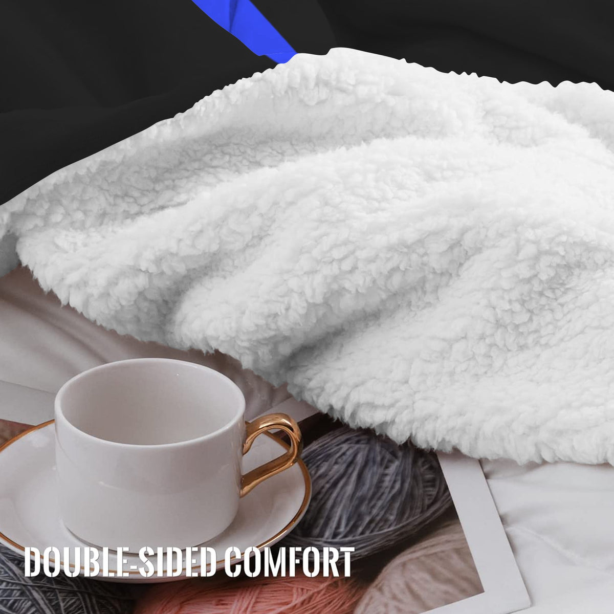 Thin Blue Line Flag Inspired Sherpa Fleece Blanket 90" x 108" | Prtinted in the USA