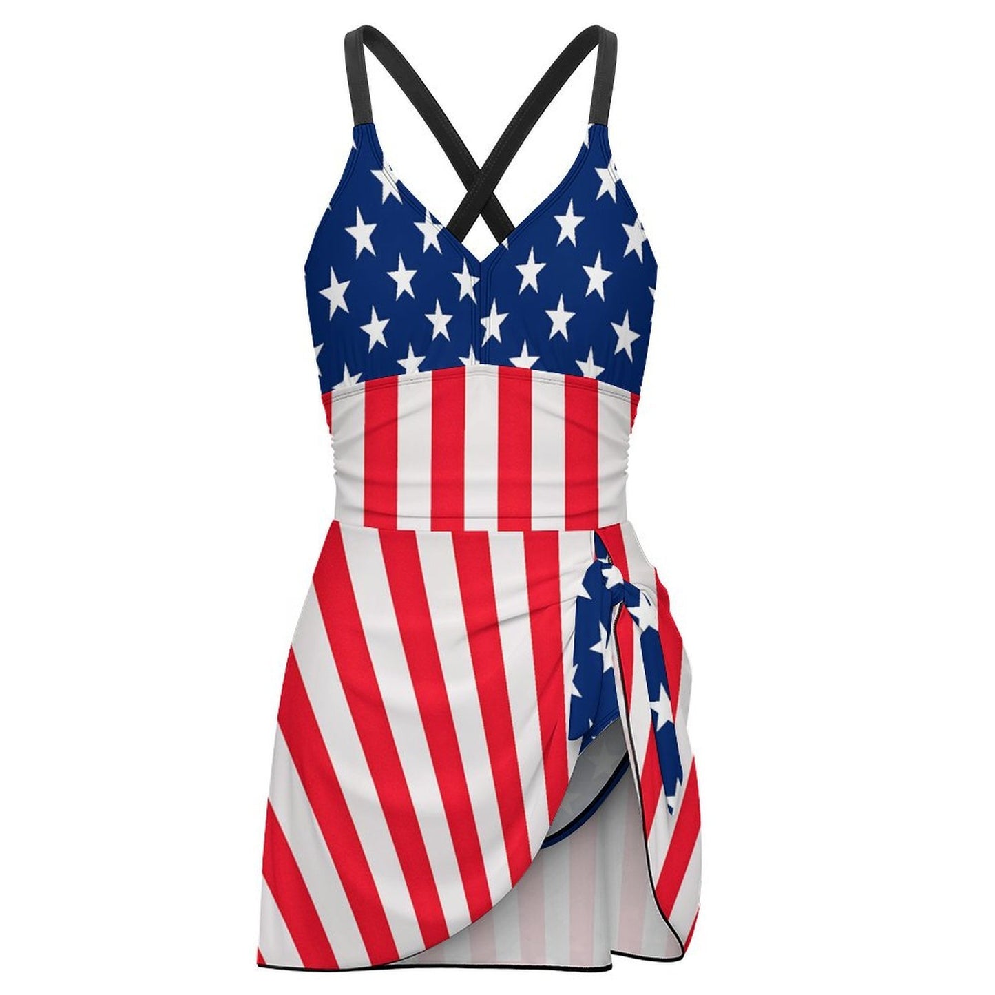 USA/American Flag Inspired Women's Hem Tie One-piece Swimsuit