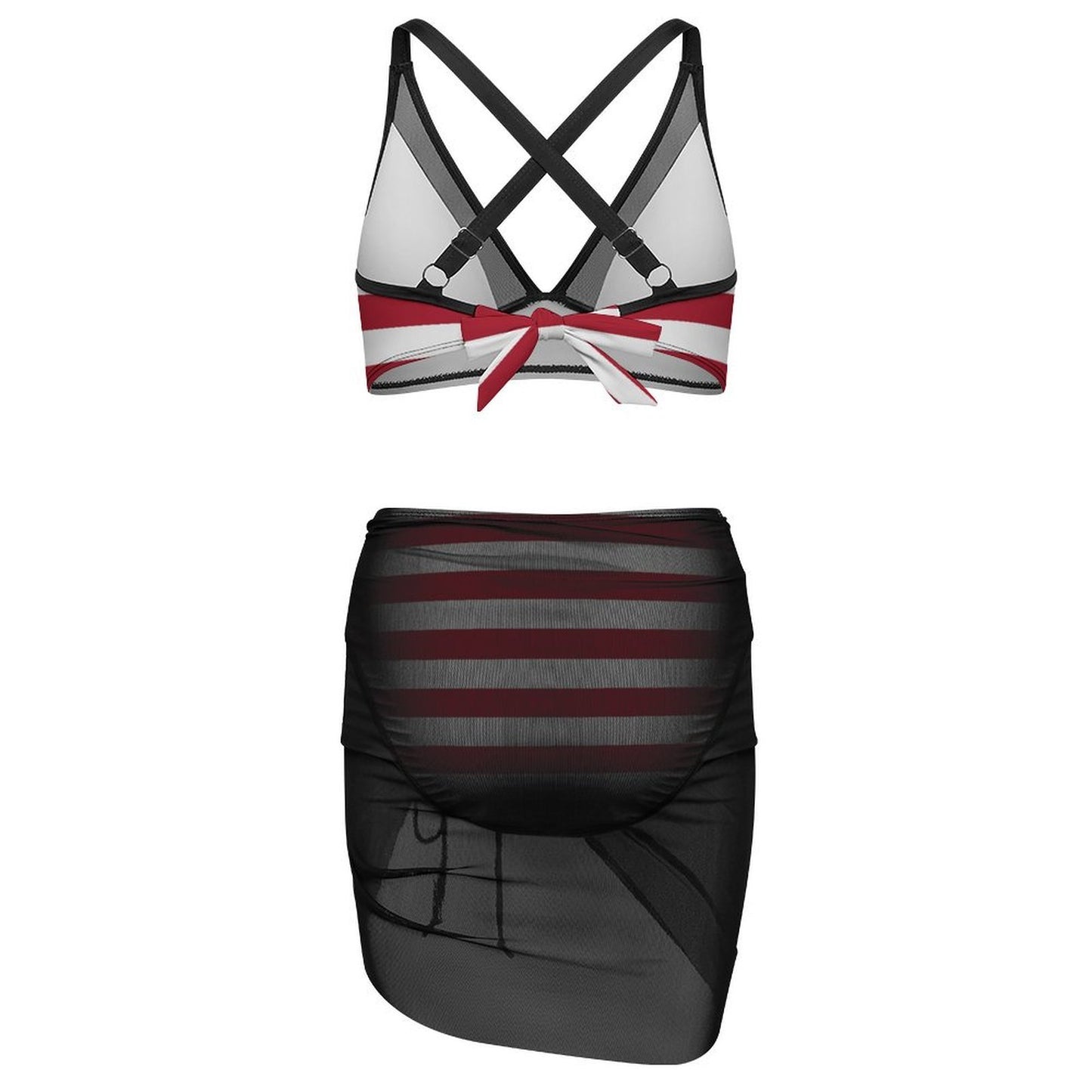 USA/American Flag Inspired Women's Mesh Drawstring Skirt and Swimsuit Set