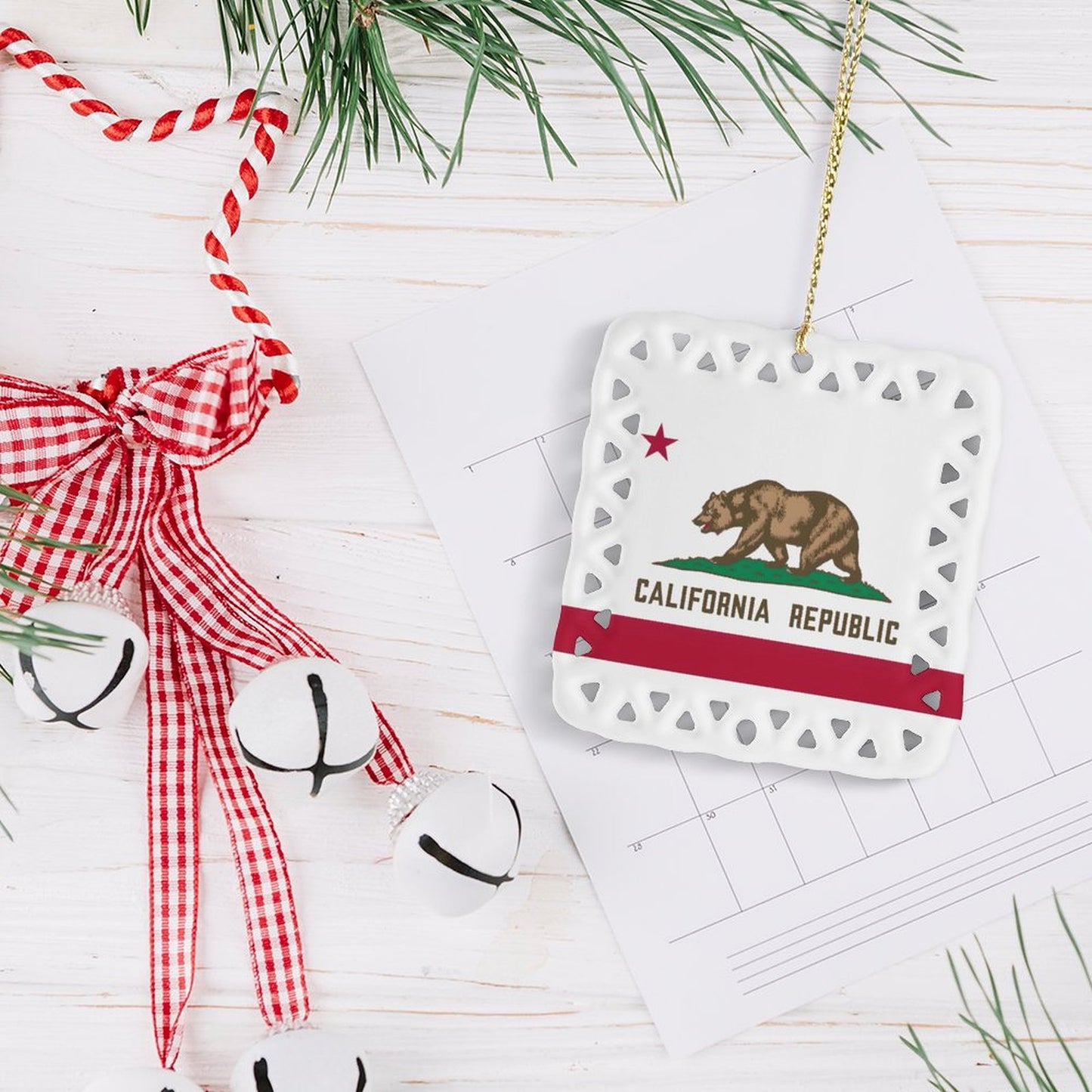 California Flag Inspired Square Ceramic Ornament Made in the USA