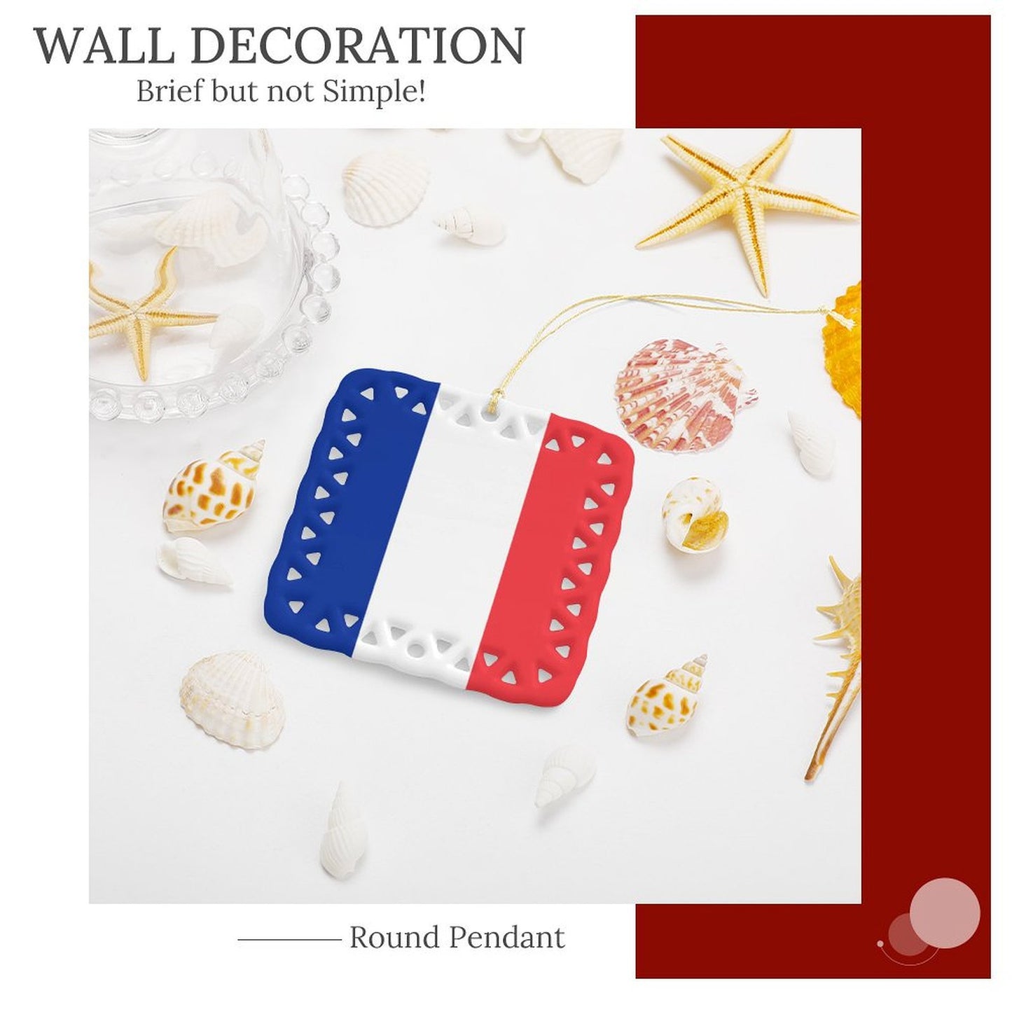 France Flag Inspired Square Ceramic Ornament Made in the USA