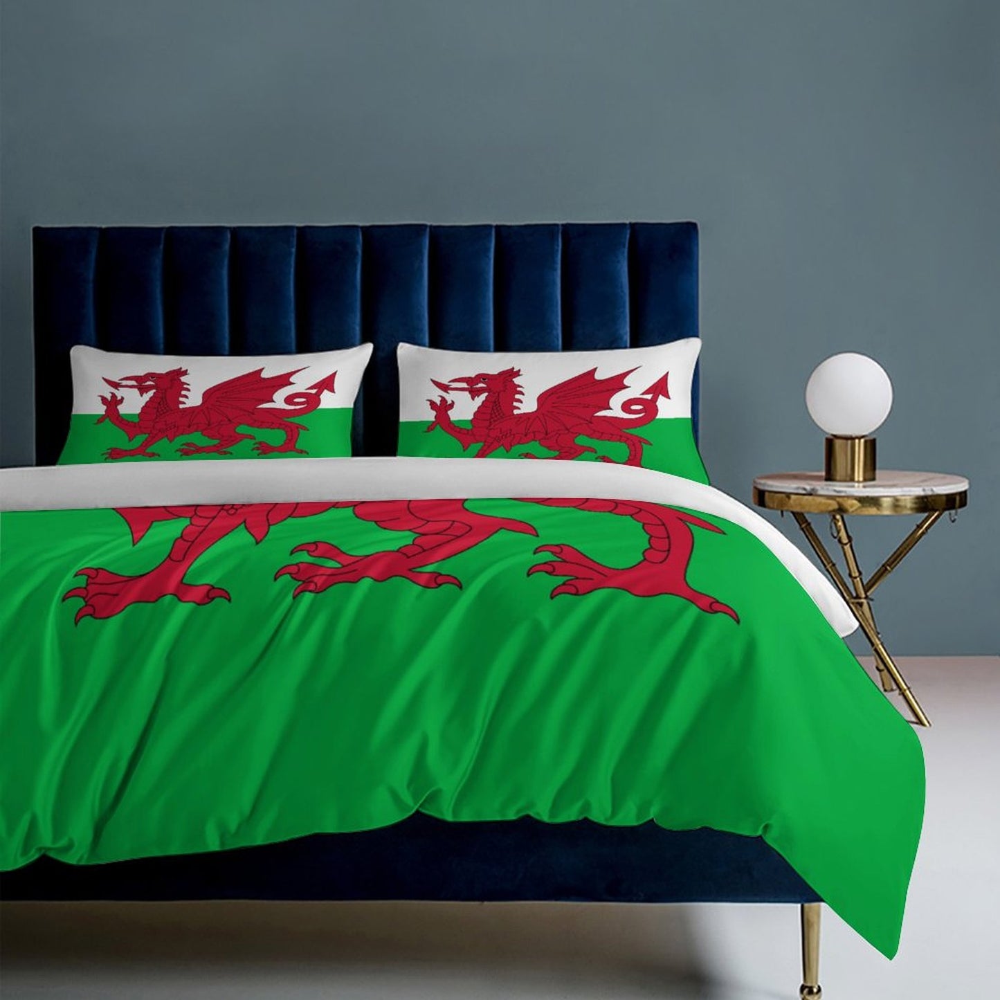 Wales Flag Inspired 3-Piece Bedding Set (1 Duvet Cover + 2 Pillow Shams) – 102"×90"