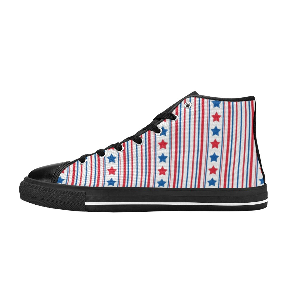 USA/American Flag Inspired Stars & Stripes Pattern Kid's High Top Canvas Shoes