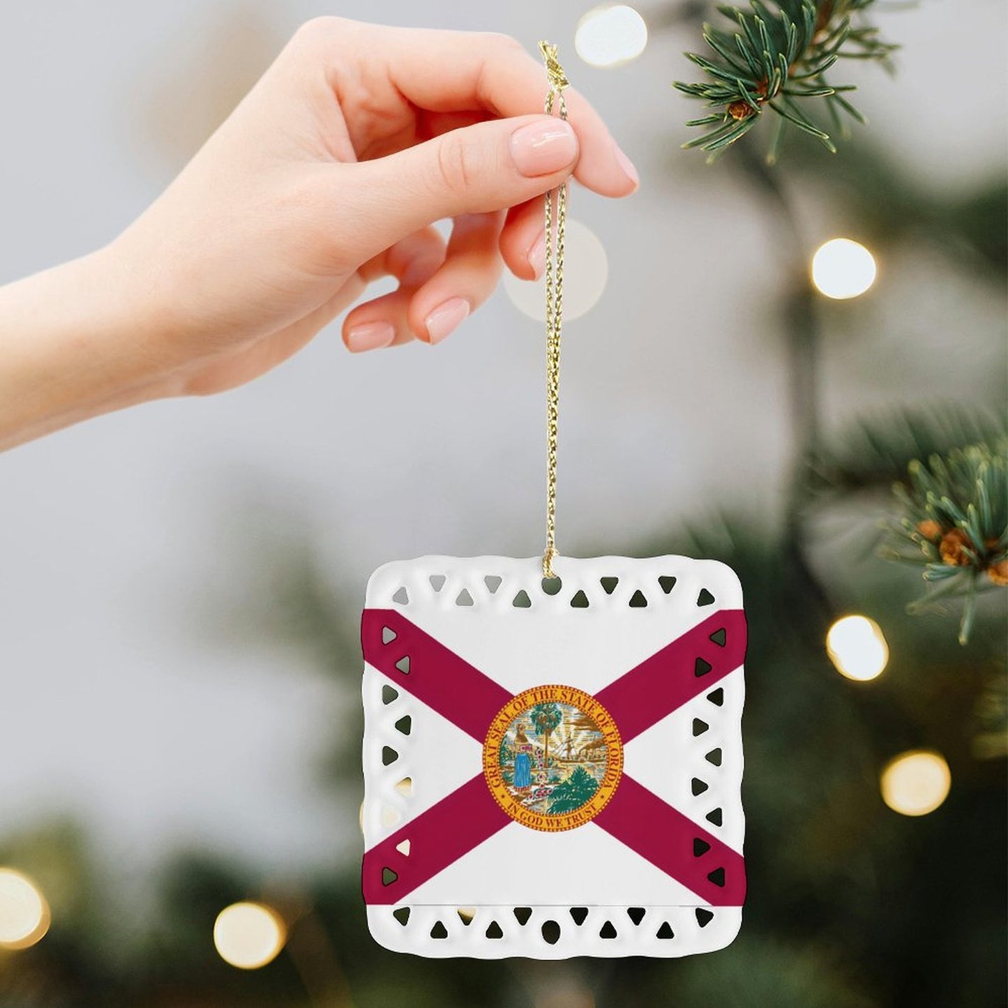 Florida Flag Inspired Square Ceramic Ornament Made in the USA