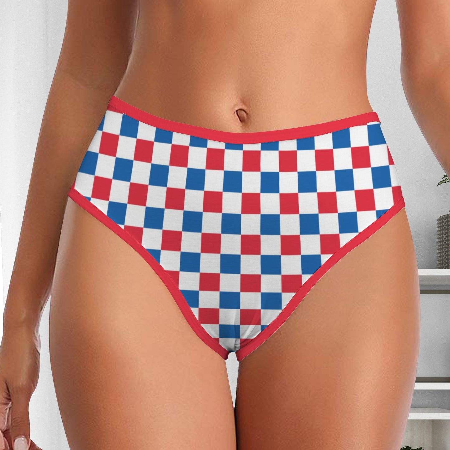 USA/American Flag Inspired Checkered Pattern Women's High Waisted Brief