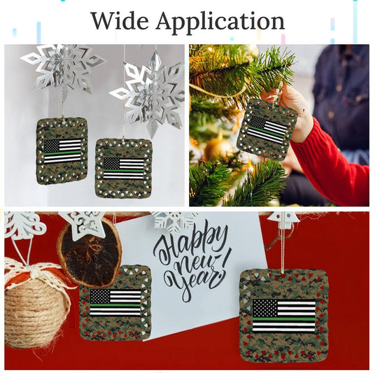 Thin Green Line Flag On Digital Camo Square Ceramic Ornament (Made in the USA)