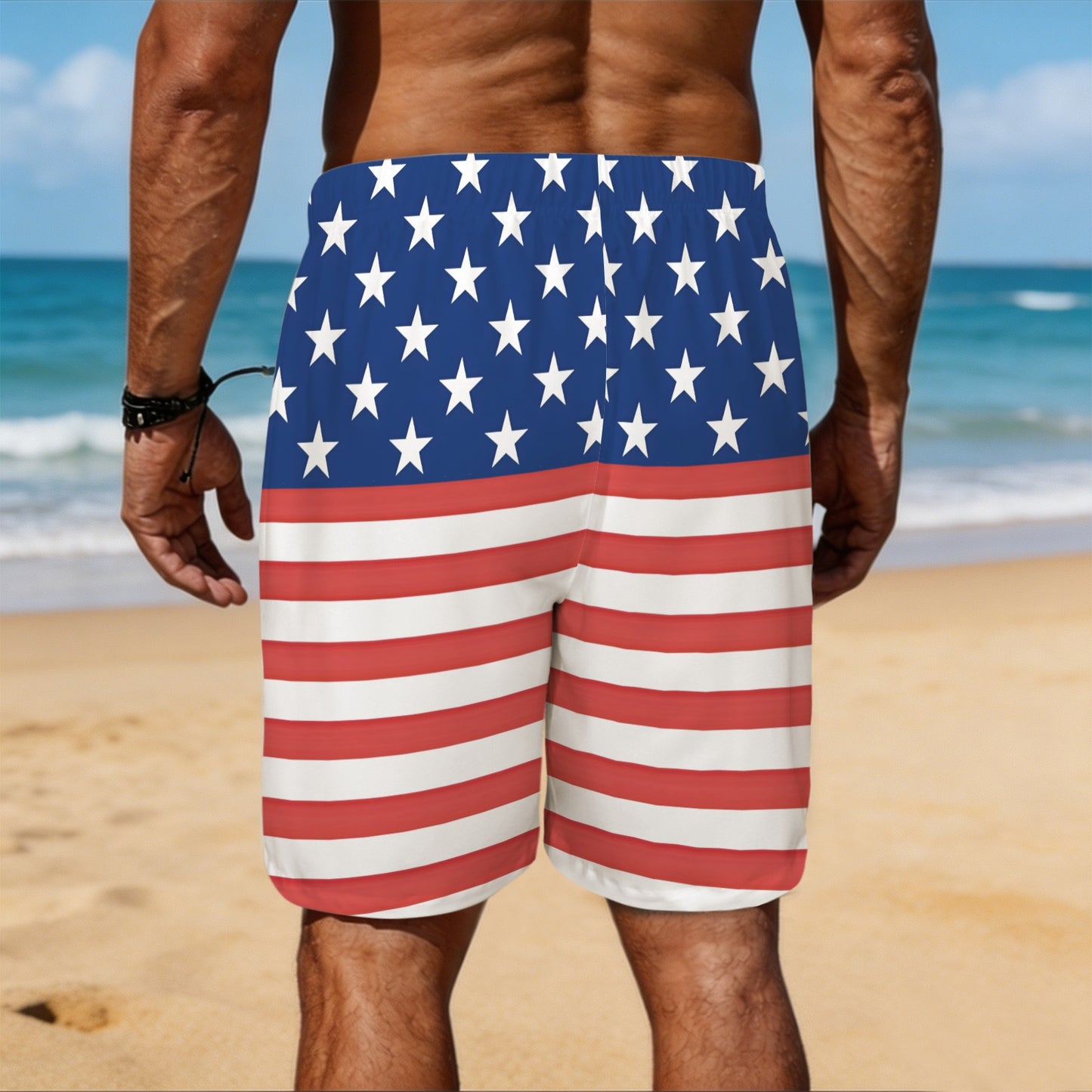USA/American Flag Inspired Men’s Draw String Pocket Beach Shorts Printed in the USA