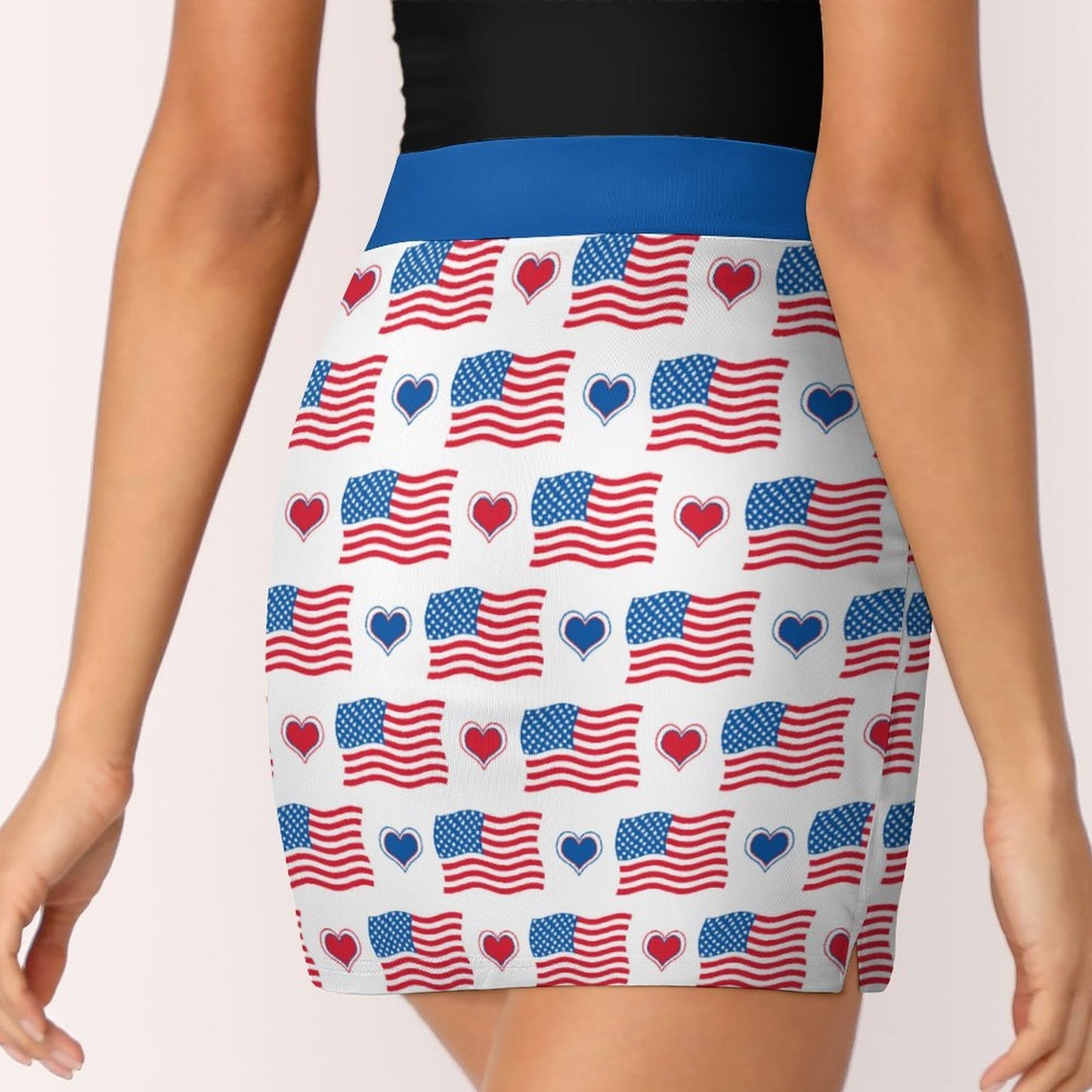 USA/American Flag Inspired Flag and Hearts Pattern Women’s Skort with Pocket
